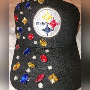Hand Crafted Black Hat with Colorful Gem Accents
